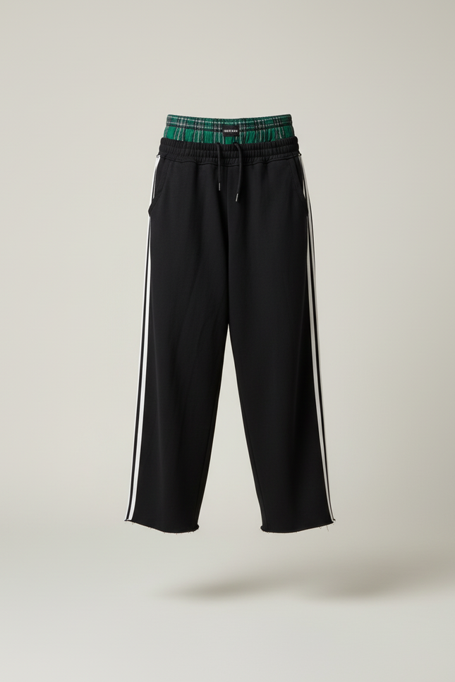 Pantalon Baggy Noir Rayures Blanches Large Décontracté - Molleton - vue 3