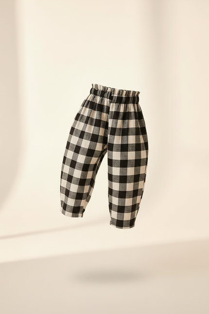 Pantalon Baggy Carreaux Noir Blanc Coton Ample Enfant - Imprimé - vue 3