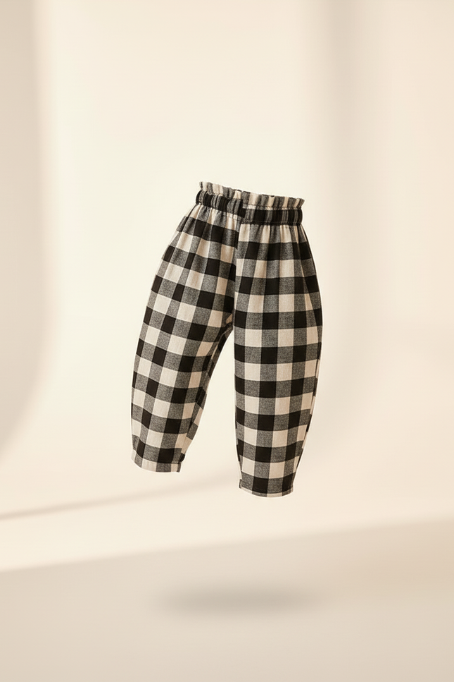 Pantalon Baggy Carreaux Noir Blanc Coton Ample Enfant - Imprimé - vue 3