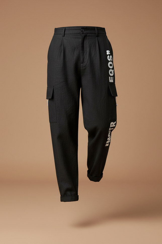 Pantalon Baggy Noir Cargo Décontracté Imprimé Homme - Lin - vue 3