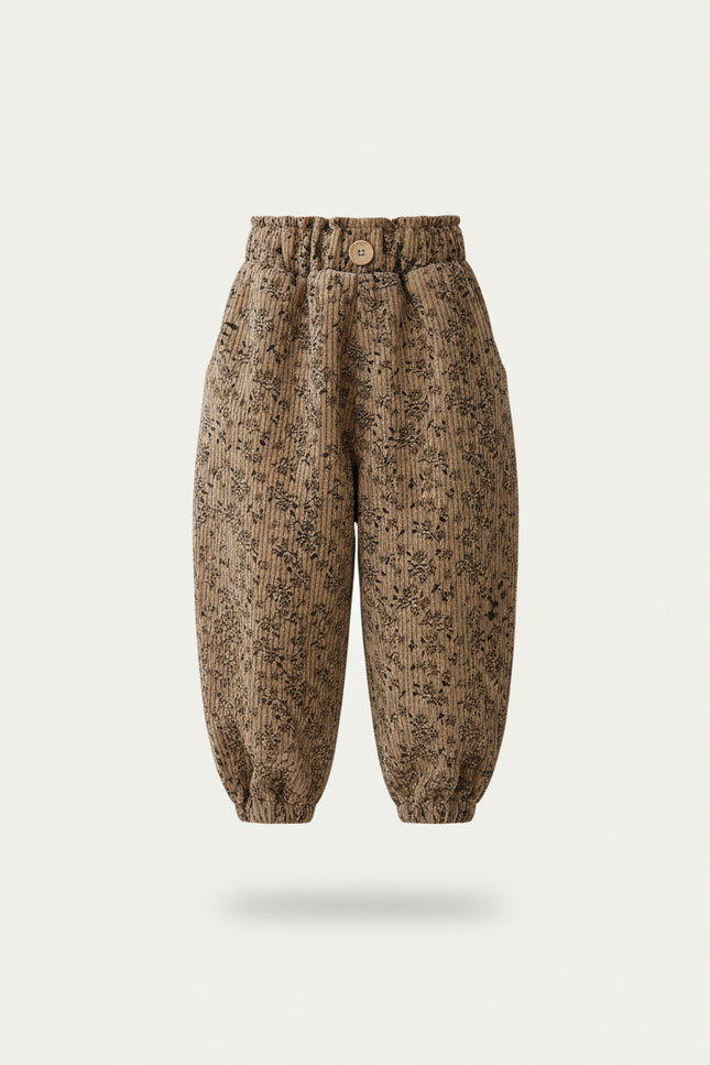 Pantalon Baggy Côtelé Imprimé Floral Ample Marron - Cordé - vue 3