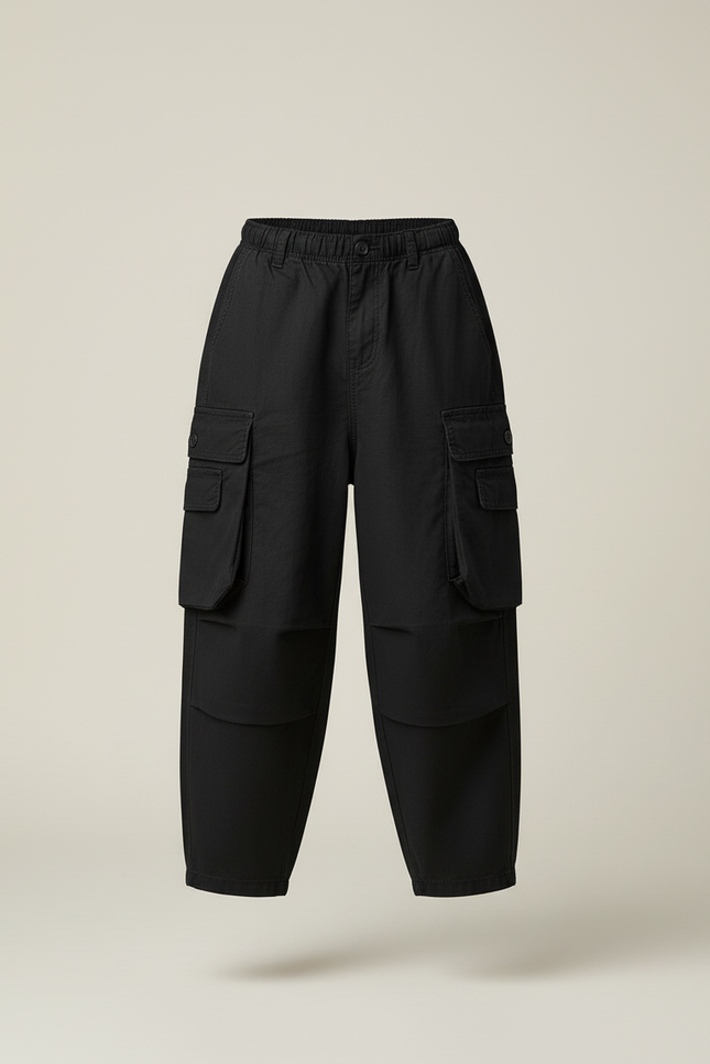 Pantalon Baggy Noir Cargo Ample Coton Garçon - Toile - vue 3
