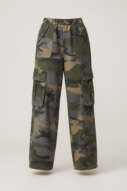 Pantalon Baggy Camouflage Cargo Ample Enfant - Multicolore Toile - vue 3