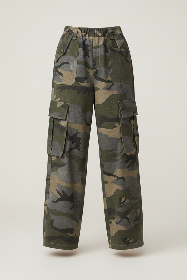 Pantalon Baggy Camouflage Cargo Ample Enfant - Multicolore Toile - vue 3