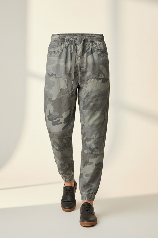 Pantalon Baggy Camouflage Ample Décontracté Cordon - Kaki Toile - vue 3