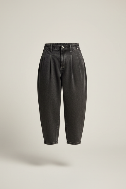 Pantalon Baggy Gris Foncé Ample Plissé Décontracté - Jean - vue 3