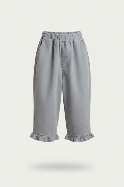 Pantalon Baggy Gris Côtelé Volants Confortable Fille - Cordé - vue 3