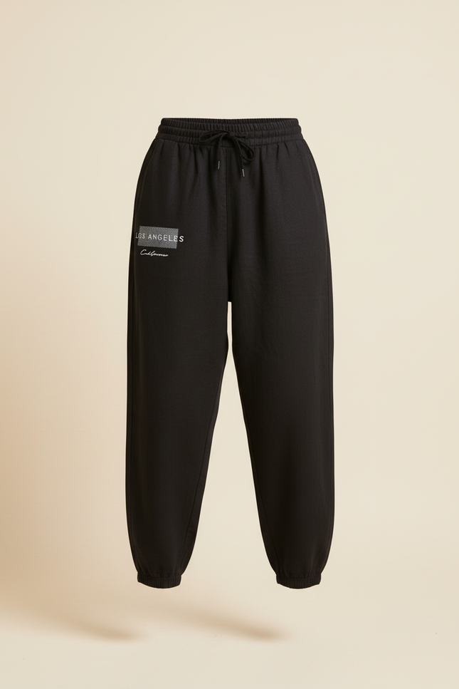 Pantalon Baggy Noir Ample Cordon Imprimé Décontracté - Molleton - vue 3