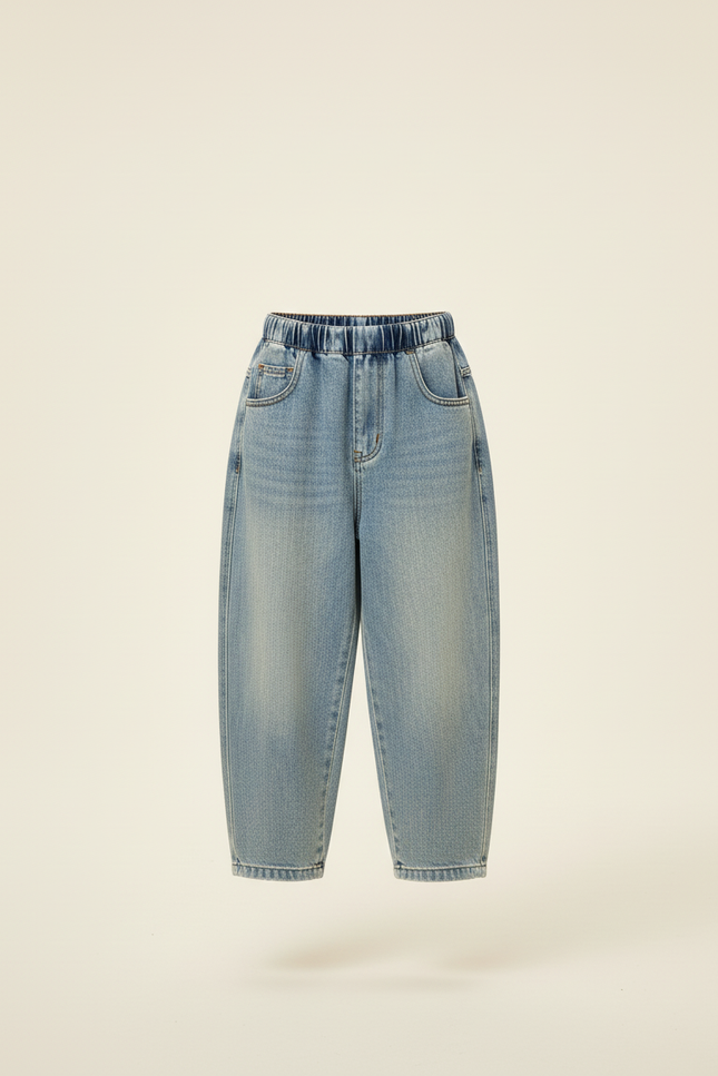 Pantalon Baggy Jean Bleu Délavé Ample Confortable Enfant - vue 3