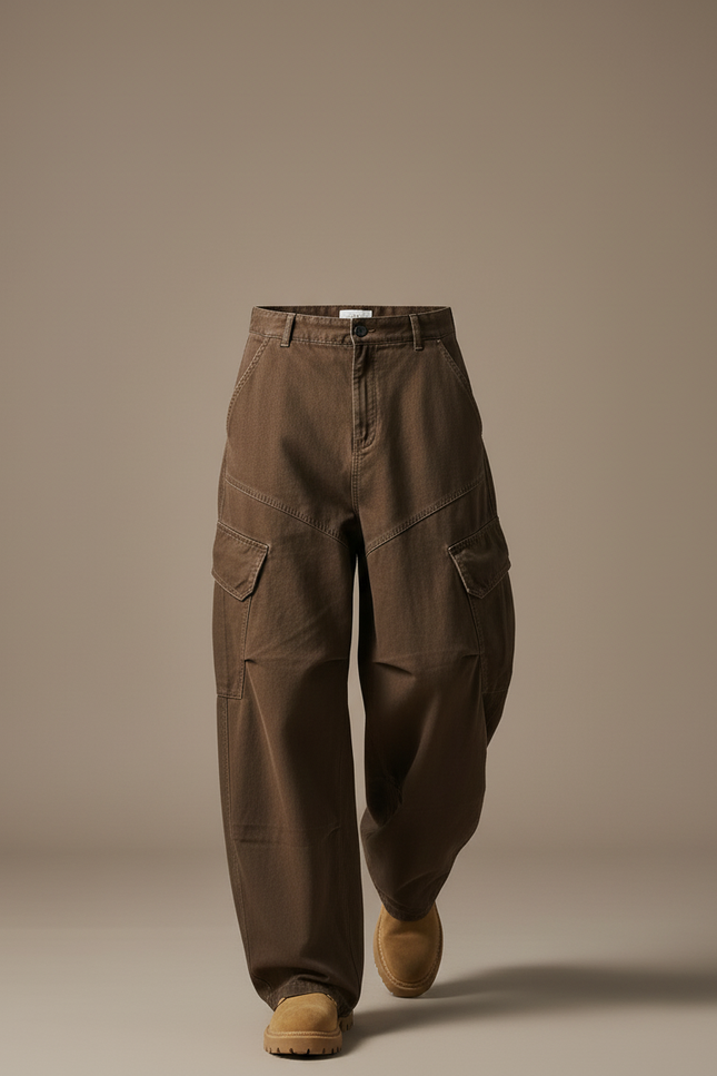 Pantalon Baggy Marron Cargo Ample Décontracté Homme - Toile - vue 3