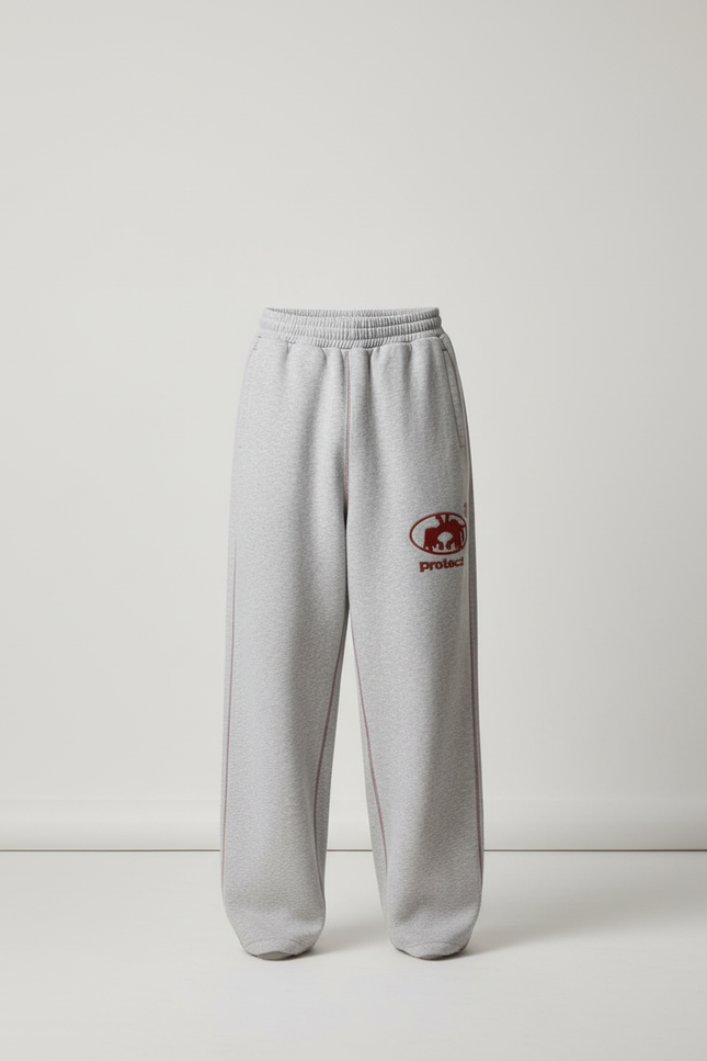 Pantalon Baggy Gris Molleton Brodé Décontracté Large - vue 3