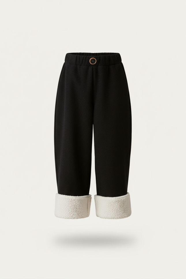Pantalon Baggy Noir Velours Côtelé Doublé Sherpa Fille - Cordé - vue 3