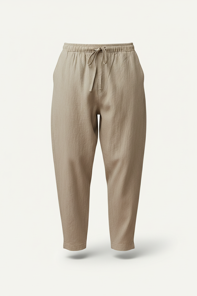Pantalon Baggy Beige Lin Cordon Ample Décontracté Homme - vue 3