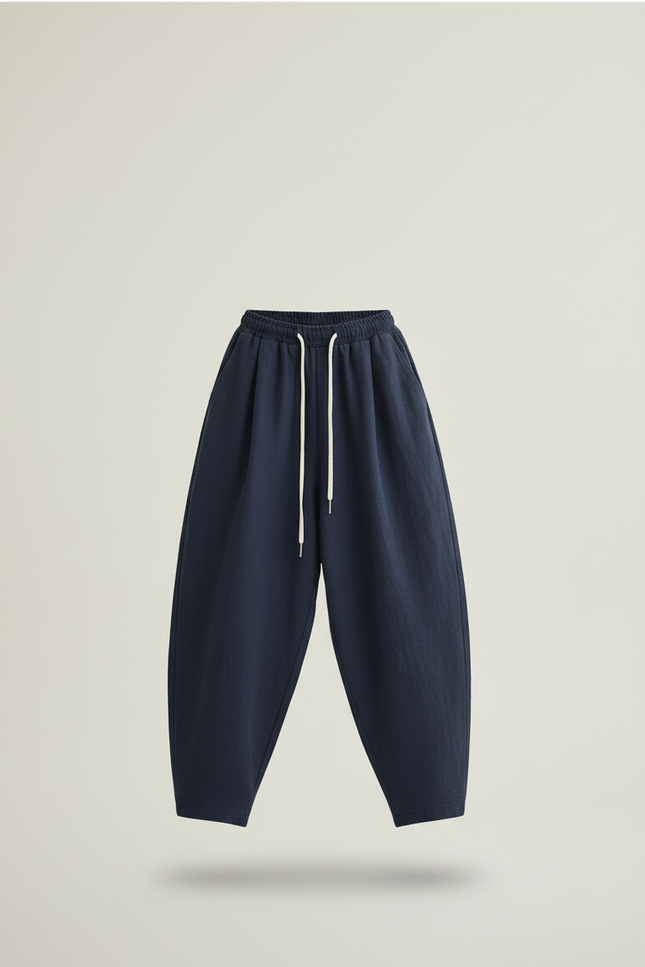 Pantalon Baggy Bleu Marine Ample Cordon Décontracté - Lin - vue 3