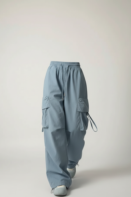 Pantalon Baggy Bleu Ciel Cargo Ample Décontracté Femme - Toile - vue 3