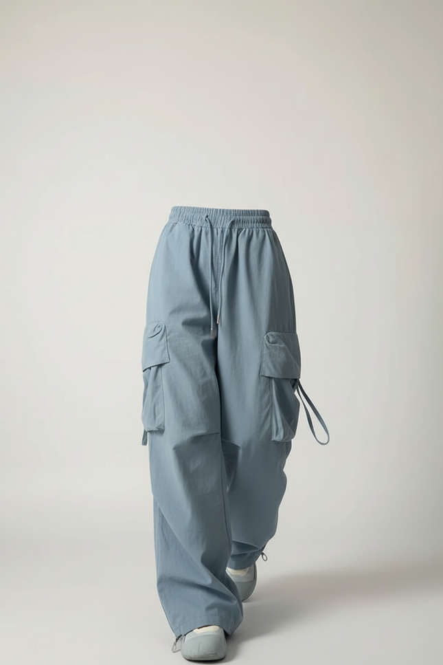 Pantalon Baggy Bleu Ciel Cargo Ample Décontracté Femme - Toile - vue 3