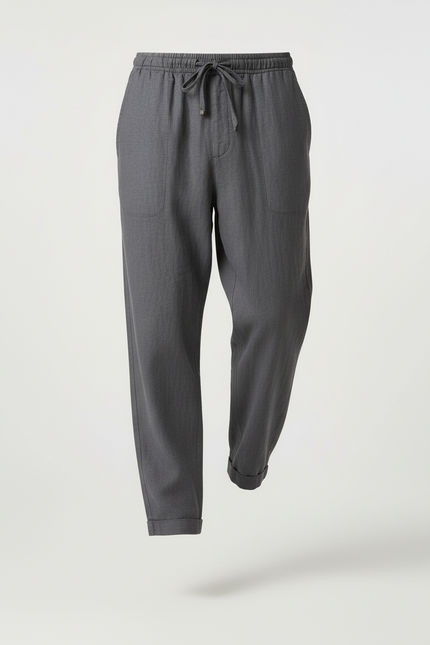 Pantalon Baggy Gris Lin Ample Décontracté Cordon Homme - vue 3
