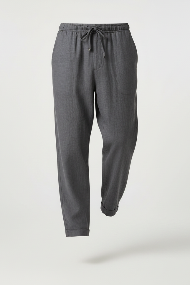 Pantalon Baggy Gris Lin Ample Décontracté Cordon Homme - vue 3