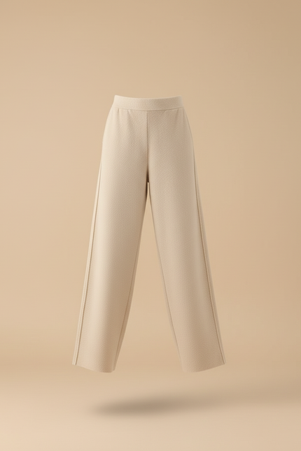 Pantalon Baggy Beige Laine Ample Tricoté Élégant - vue 3