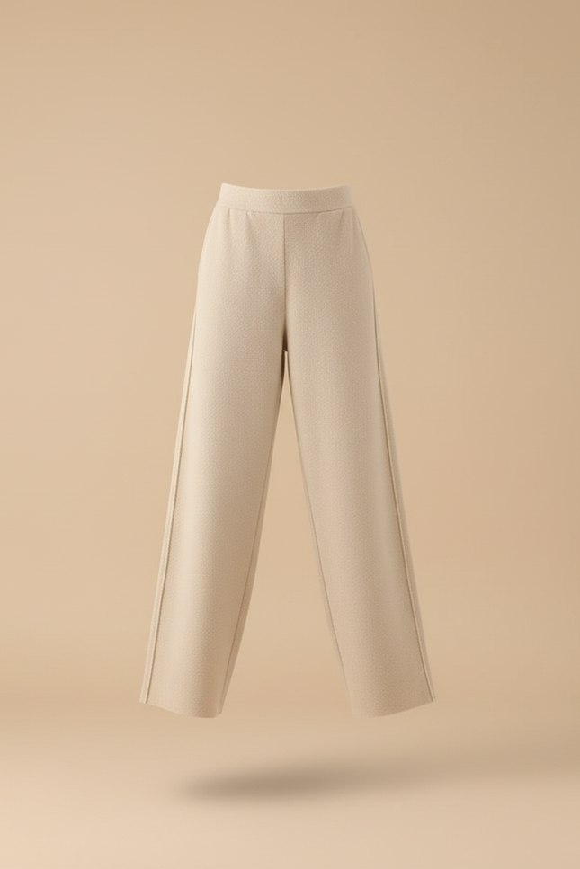 Pantalon Baggy Beige Laine Ample Tricoté Élégant - vue 3