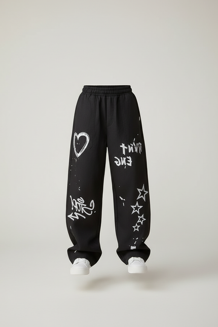 Pantalon Baggy Noir Ample Graffiti Streetwear Enfant Fille - Toile - vue 3