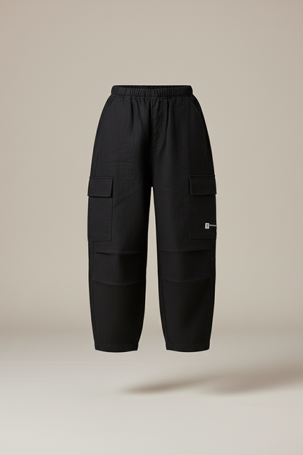 Pantalon Baggy Noir Cargo Ample Coton Enfant - Toile - vue 3