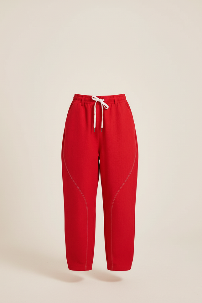 Pantalon Baggy Rouge Ample Cordon Blanc Fille - Molleton - vue 3