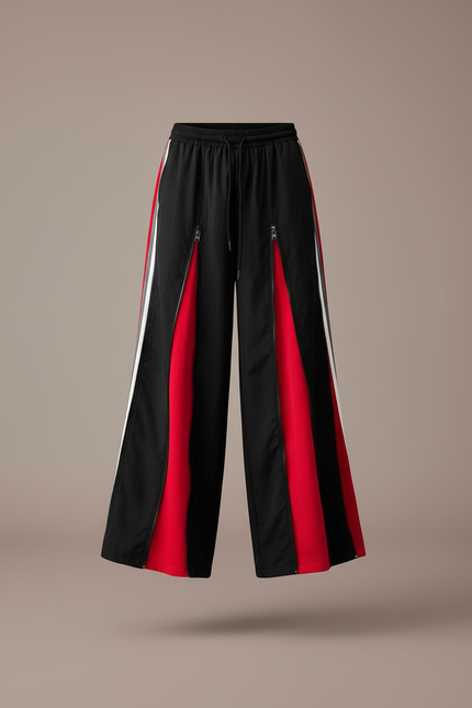 Pantalon Baggy Noir Rouge Zippé Ample Fille - Multicolore Polyester - vue 3