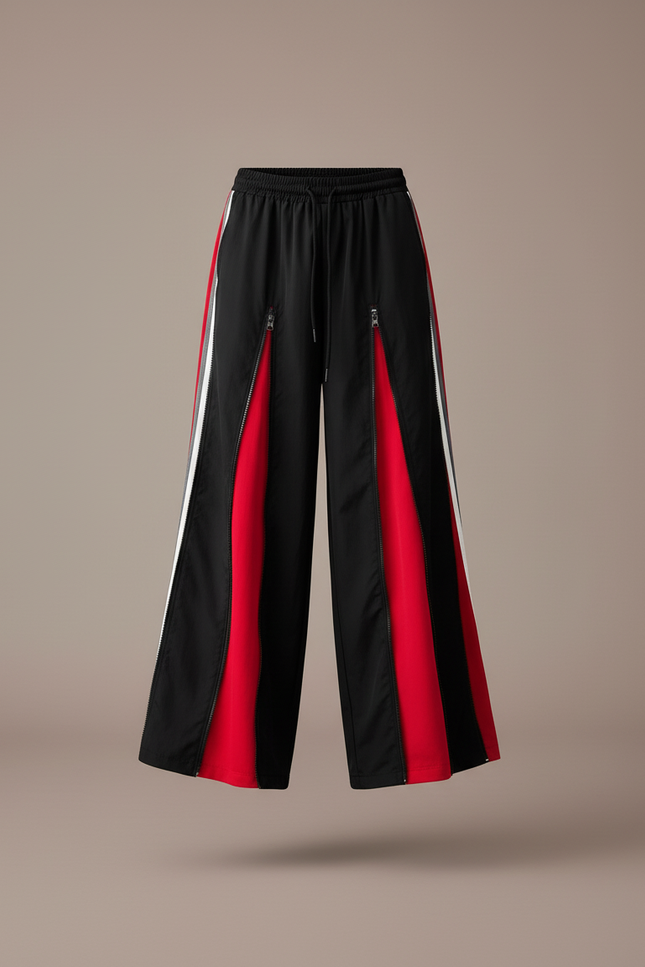 Pantalon Baggy Noir Rouge Zippé Ample Fille - Multicolore Polyester - vue 3