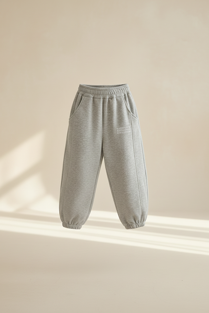 Pantalon Baggy Fille Gris Jogging Coton Streetwear - Molleton - vue 3