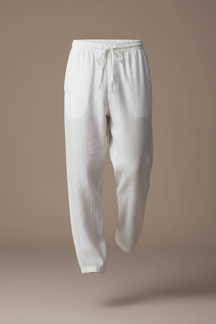 Pantalon Baggy Blanc Lin Ample Décontracté Cordon - vue 3