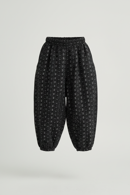 Pantalon Baggy Noir Ample Imprimé Floral Hivernal Fille - Laine - vue 3