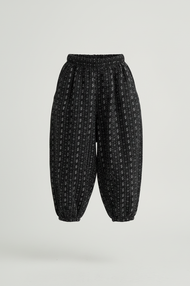 Pantalon Baggy Noir Ample Imprimé Floral Hivernal Fille - Laine - vue 3