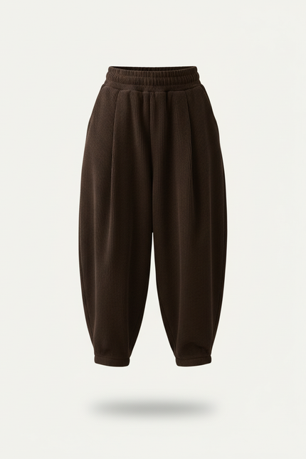 Pantalon Baggy Marron Côtelé Ample Élastique Confortable - Cordé - vue 3