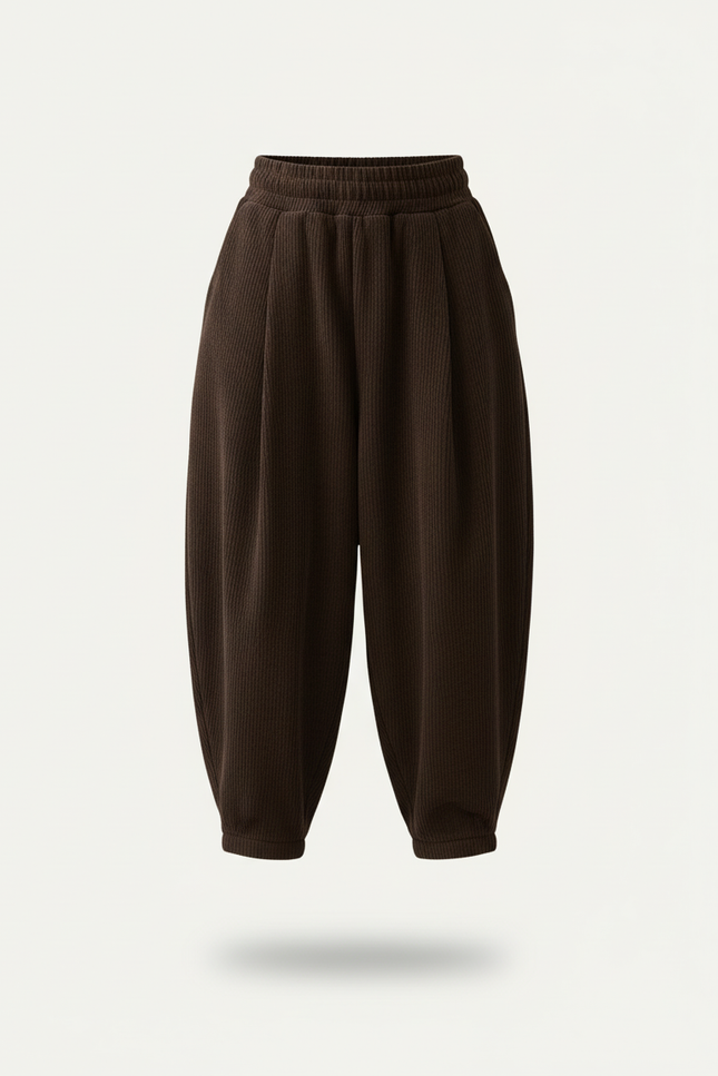 Pantalon Baggy Marron Côtelé Ample Élastique Confortable - Cordé - vue 3
