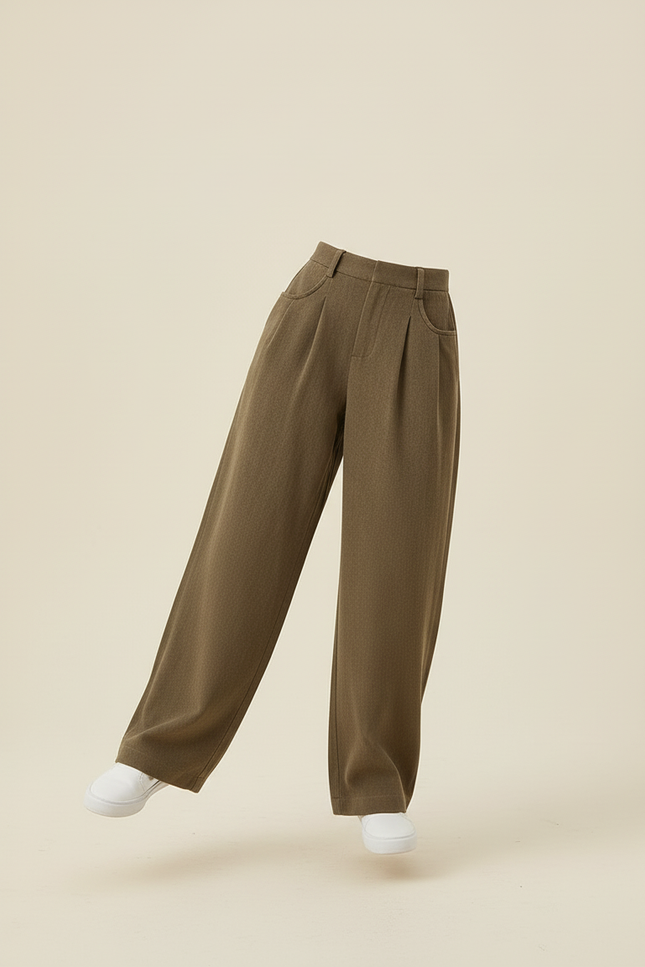 Pantalon Baggy Vert Kaki Ample Plissé Fille Décontracté - Gabardine - vue 3