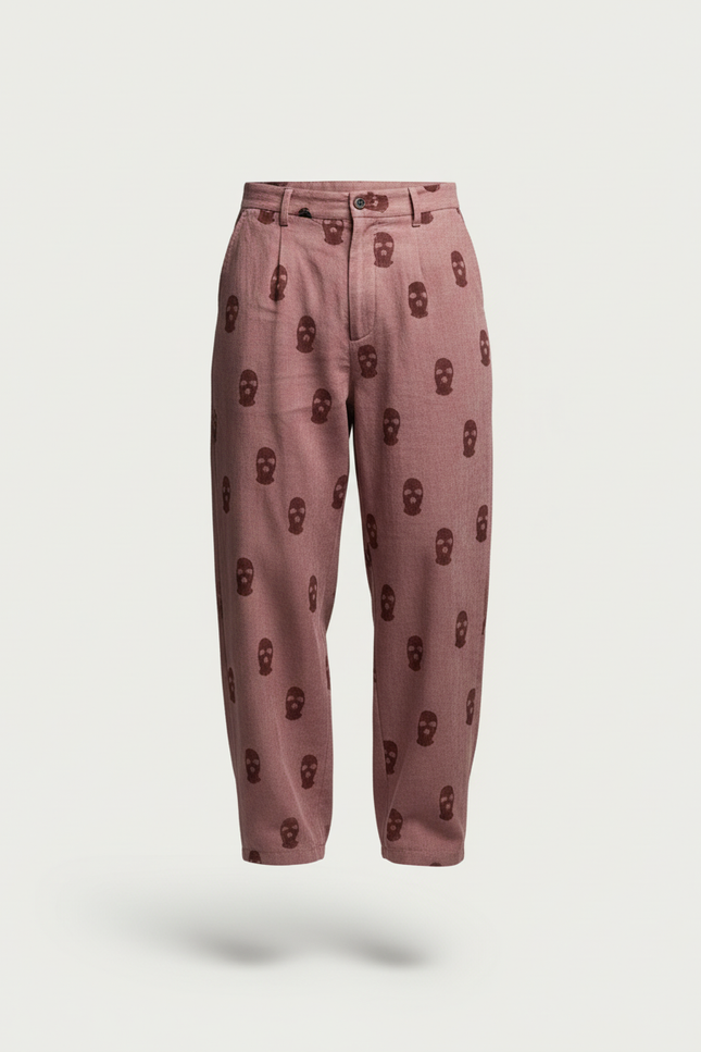 Pantalon Baggy Rose Crânes Imprimés Ample Décontracté Homme - Toile - vue 3
