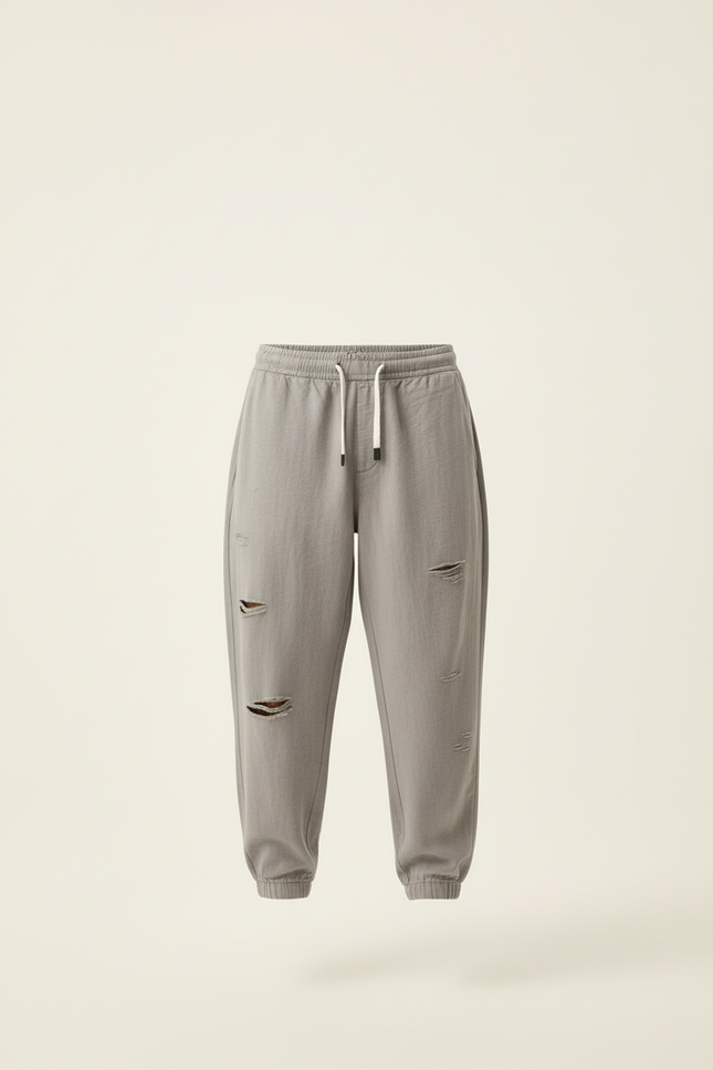 Pantalon Baggy Gris Déchiré Cordon Homme Sport - Toile - vue 3