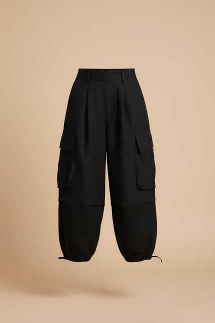 Pantalon Baggy Noir Cargo Ample Décontracté Enfant - Lin - vue 3