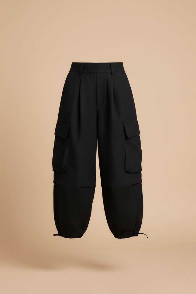 Pantalon Baggy Noir Cargo Ample Décontracté Enfant - Lin - vue 3