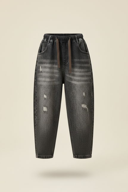 Pantalon Baggy Gris Délavé Ample Enfant Décontracté - Jean - vue 3
