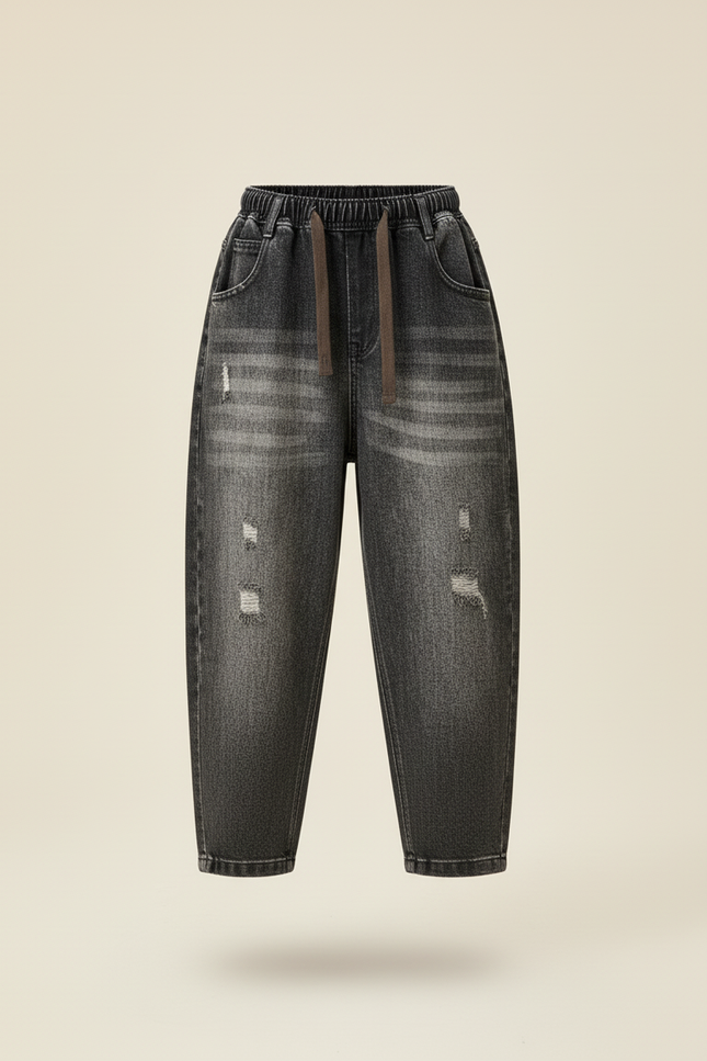 Pantalon Baggy Gris Délavé Ample Enfant Décontracté - Jean - vue 3