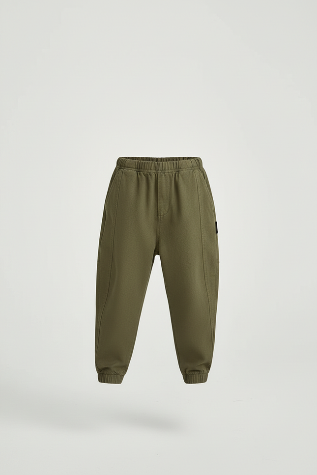 Pantalon Baggy Vert Olive Coton Uni Enfant - Kaki - vue 3