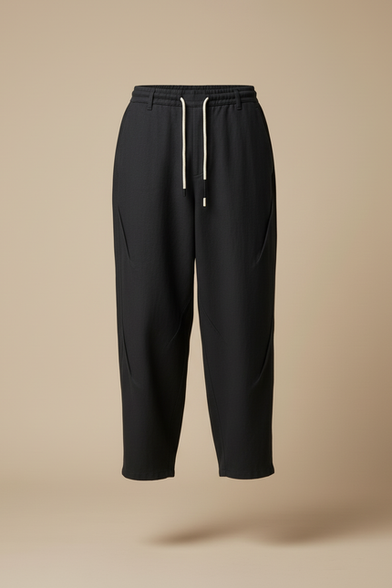 Pantalon Baggy Noir Ample Cordon Tissu Casual Homme - Lin - vue 3