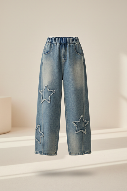 Pantalon Baggy Jean Étoiles Ample Enfant Denim - Bleu - vue 3
