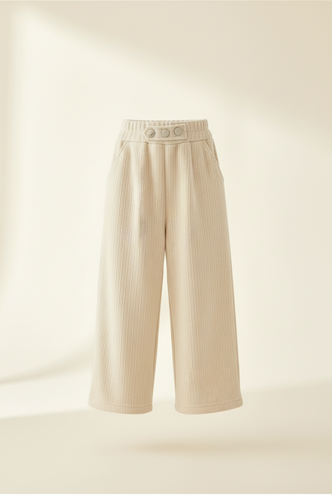 Pantalon Baggy Crème Côtelé Ample Élastique Enfant - Beige Cordé - vue 3