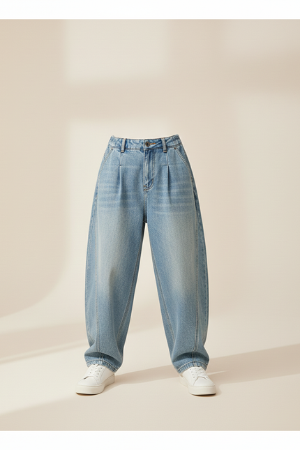 Pantalon Baggy Denim Bleu Ample Plissé Garçon - Jean - vue 3