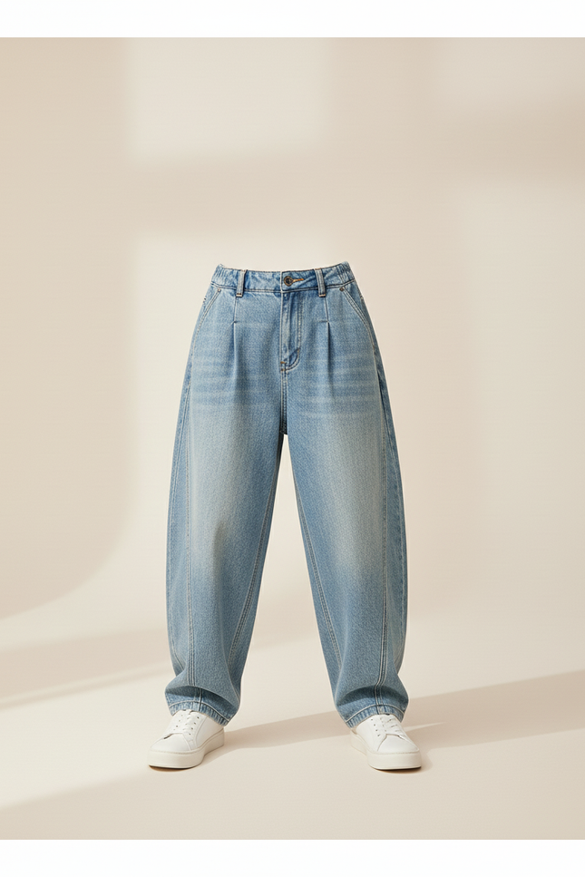 Pantalon Baggy Denim Bleu Ample Plissé Garçon - Jean - vue 3
