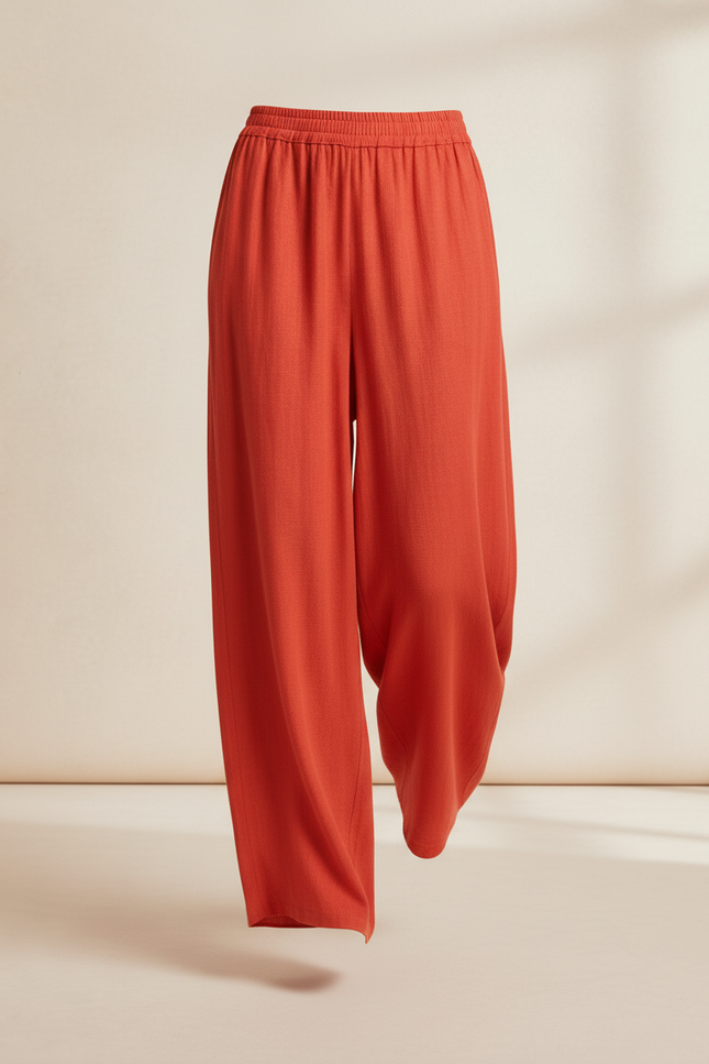 Pantalon Baggy Orange Ample Fluide Décontracté Femme - Lin - vue 3