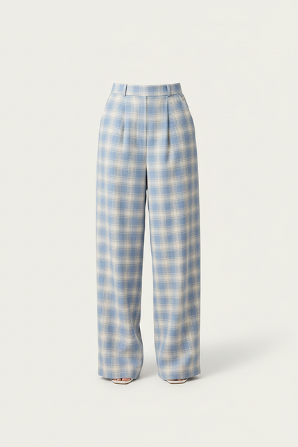 Pantalon Baggy Plaid Bleu Écru Ample Fluide - Multicolore Tweed - vue 3